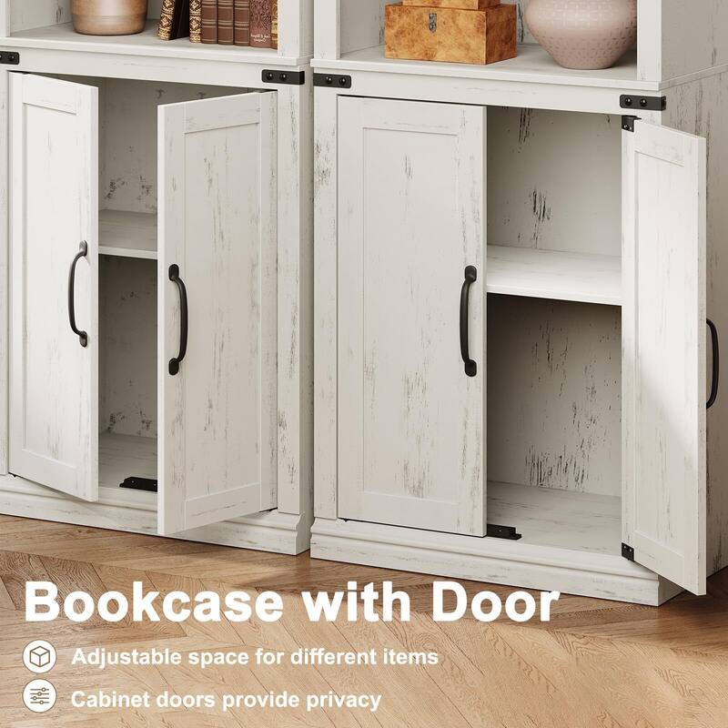 Book Shelf with Door, 5 Tier Wooden Book Case with Storage, 68.7"