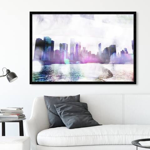 Oliver Gal 'Chicago Water' Cities and Skylines Wall Art Framed Print United States Cities - Purple, Black