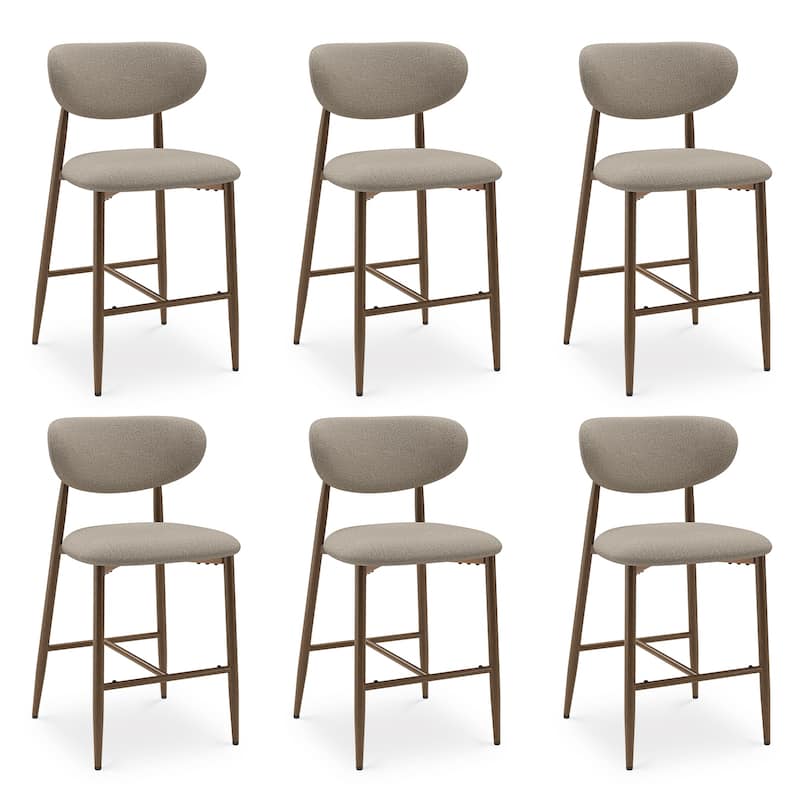 RENEWLINE 25 Inch Bar Stools with Backrest, Mid-Century Modern Counter Height Stools for Kitchen Island - Set of 6 - Camel