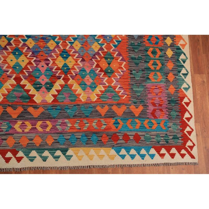 Kilim Oriental Area Rug Flatweave Wool Carpet - 9'8"x 13'0"