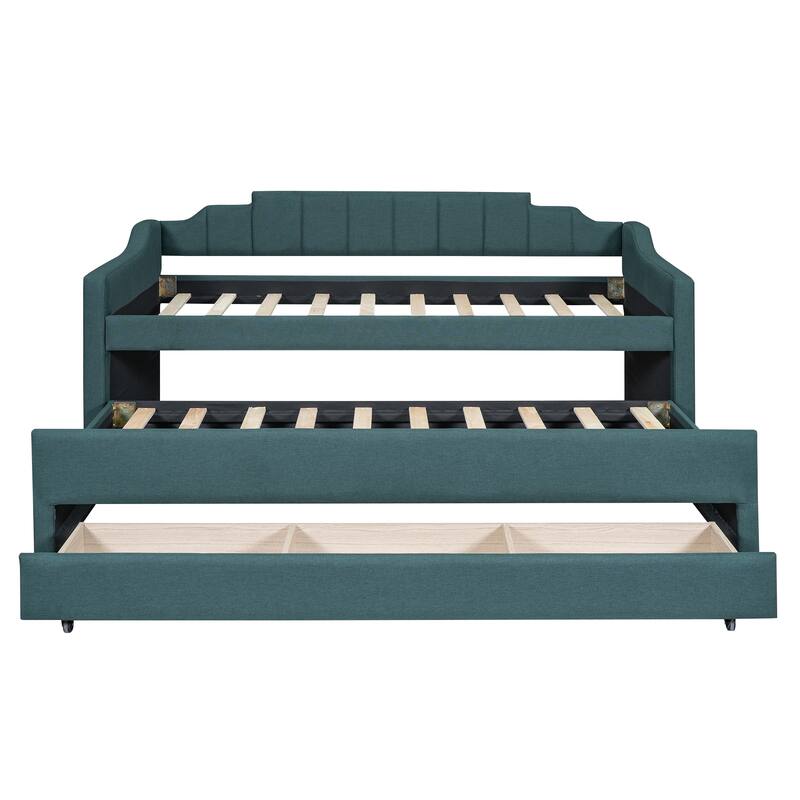 Roomfitters Twin Upholstered Daybed with Trundle and Hidden Side Storage Compartments