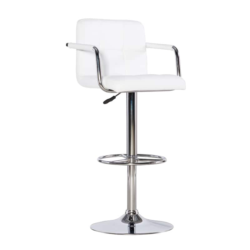 Newport Adjustable White Faux Leather Quilted Barstool - White