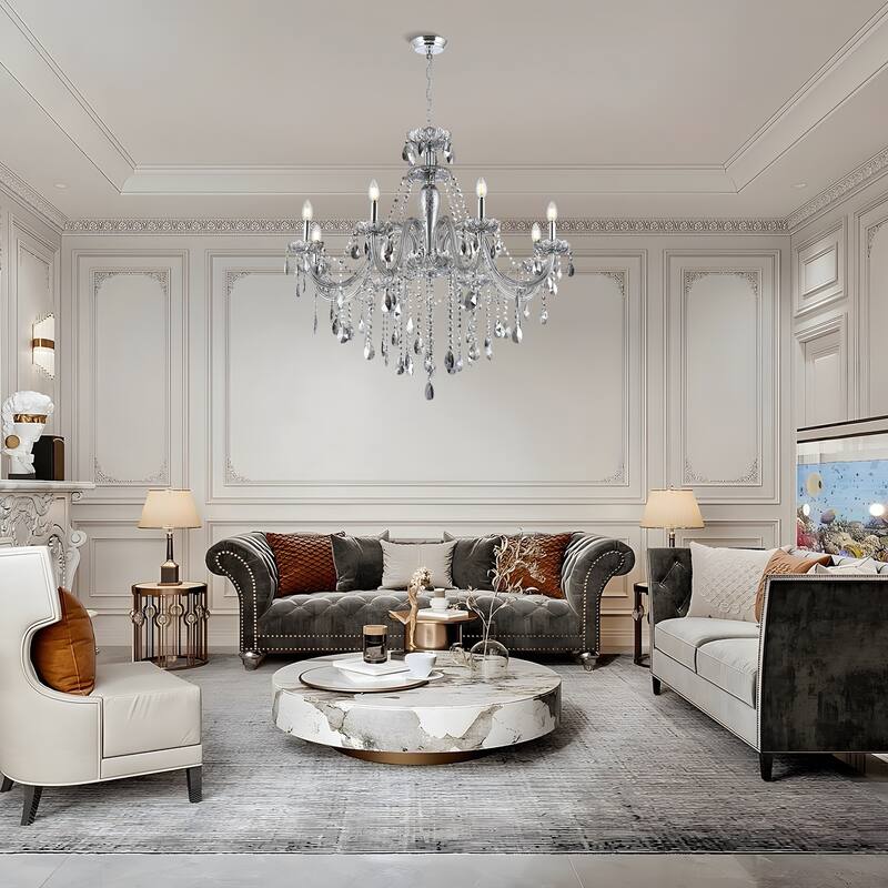 8 - Light Omni Smoke/Clear Crystal Chandelier French Style Adjustable Raindrop
