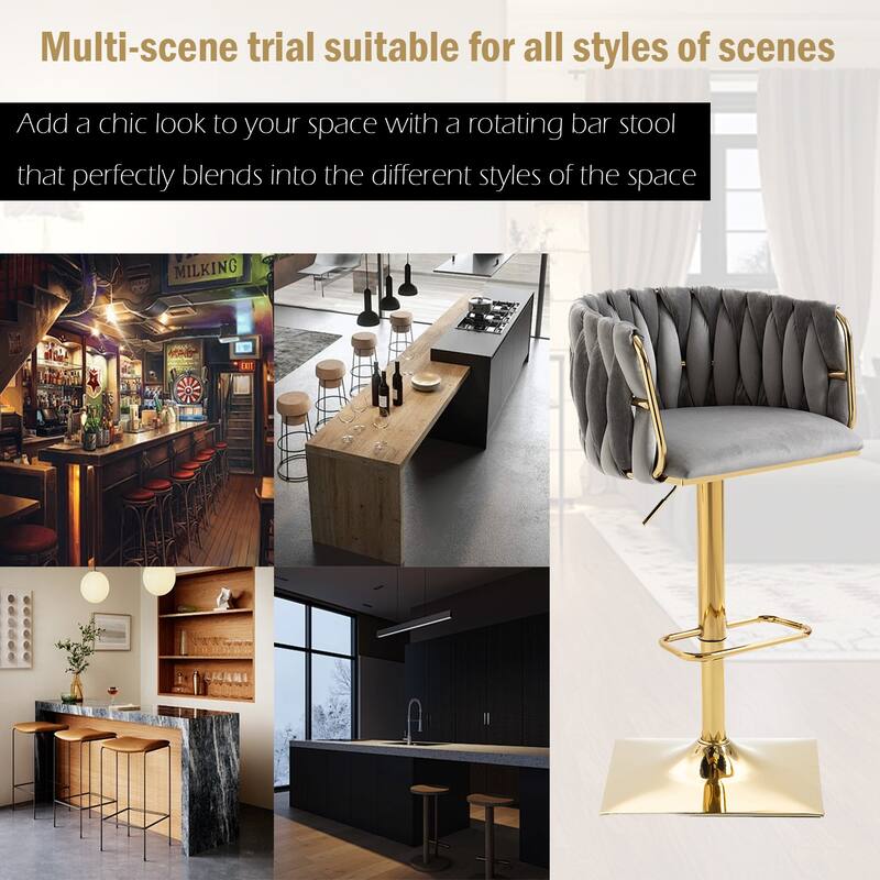 Grey Swivel Bar Stool Adjustable Bar Stool Bar Stool Upholstered Dining Stool with Back Footrest for Kitchen