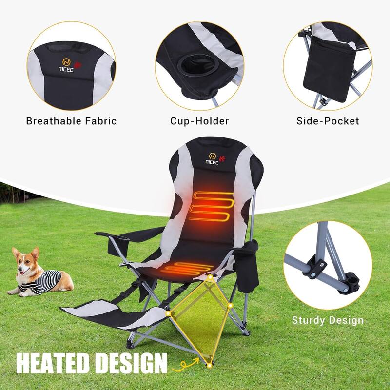 Nice C Heated Camping Chair, Heated Chairs Outdoor, Folding Chair, Detachable Foot-Rest