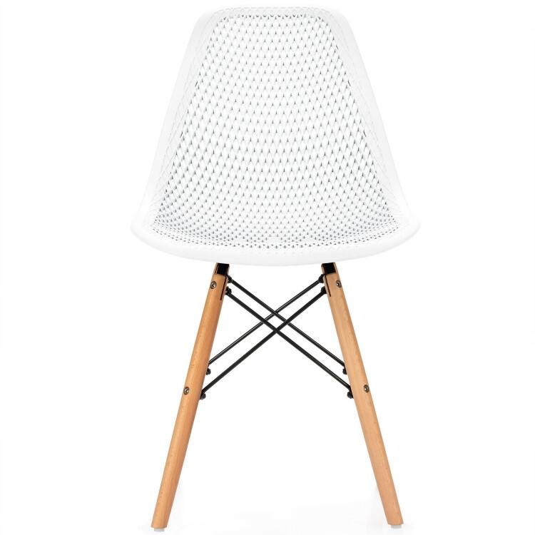 4 Pcs Modern Plastic Hollow Chair Set with Wood Leg - 22" x 18" x 32.5" (L x W x H)