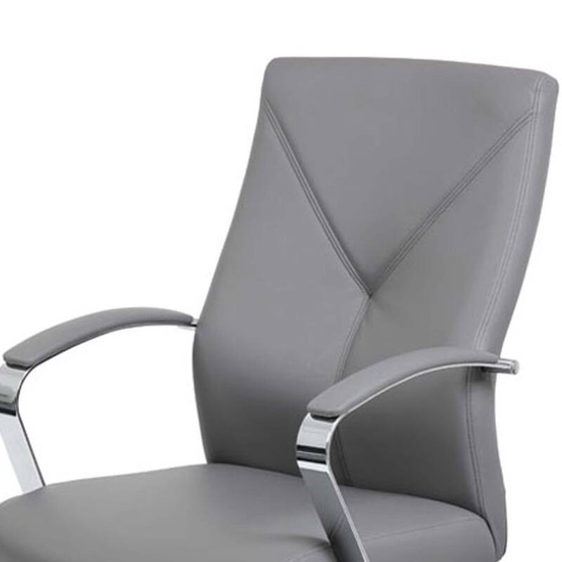 Roe Executive Swivel Chair, High Back Gray Faux Leather, Chrome Metal