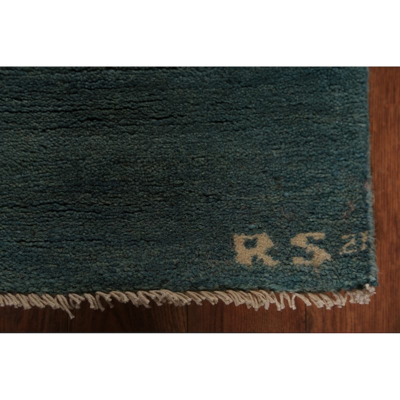 Blue & Green Modern Gabbeh Runner Rug Handmade Wool Carpet - 3'0" x 9'8"