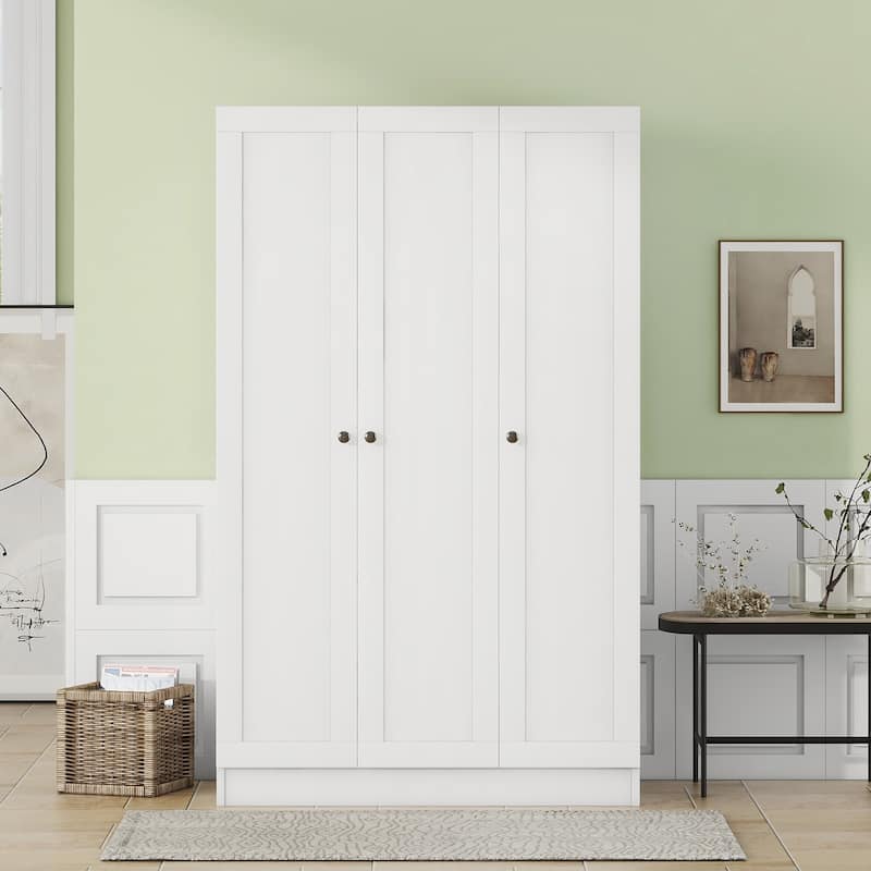 Wardrobe Closet with 3 Doors, Freestanding Armoire Wardrobe Cabinet with Hanging Rod, Clothing Storage Cabinet with Shelves