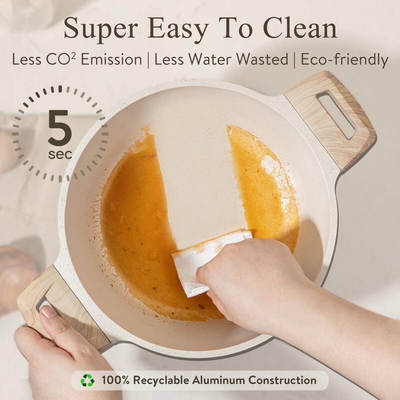 Pots and Pans Set Nonstick, White Granite Induction Kitchen Cookware