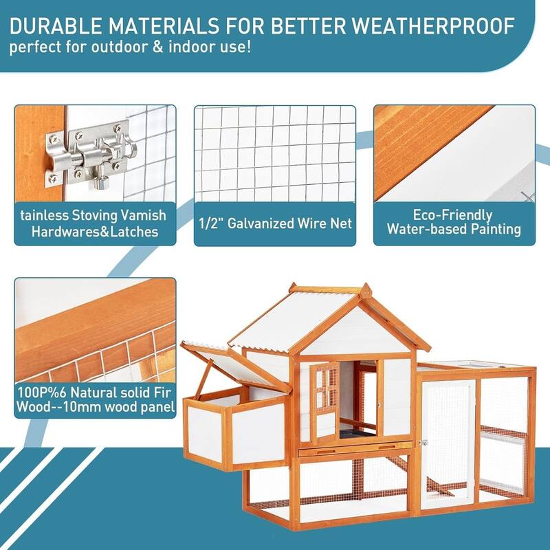 Chicken Coop Hen House Outdoor Poultry Cage with Large Nesting Box Orange