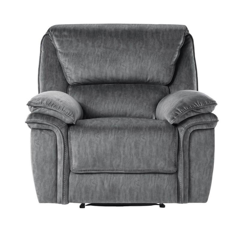 Muir 38 Inch Manual Recliner Chair, Tufted Back Gray Microfiber, Solid Wood