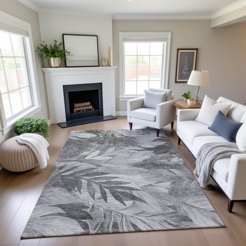 Premium Washable Super Soft Tropical Floral Mayfield Rug - Gray - 5' x 7'6"