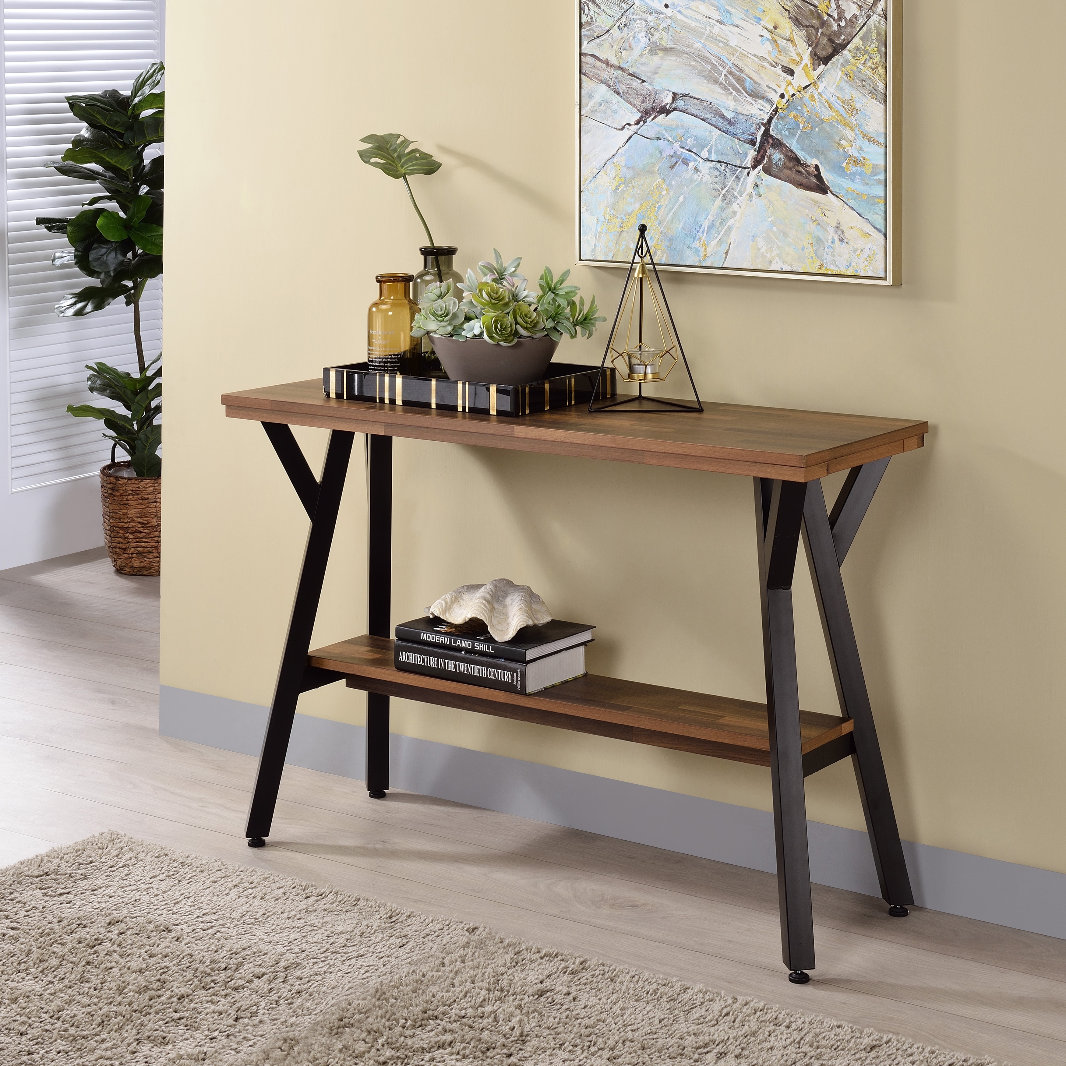 Furniture of America Cillen Farmhouse Black 43-inch Steel 1-Shelf Console Table