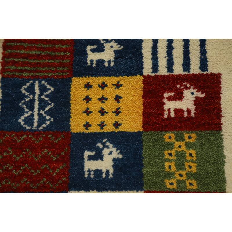 Hand Knotted Oriental 100% Wool Carpet Tribal Geometric Multi-Colored Gabbeh Area Rug - 3' 1'' X 2' 0''