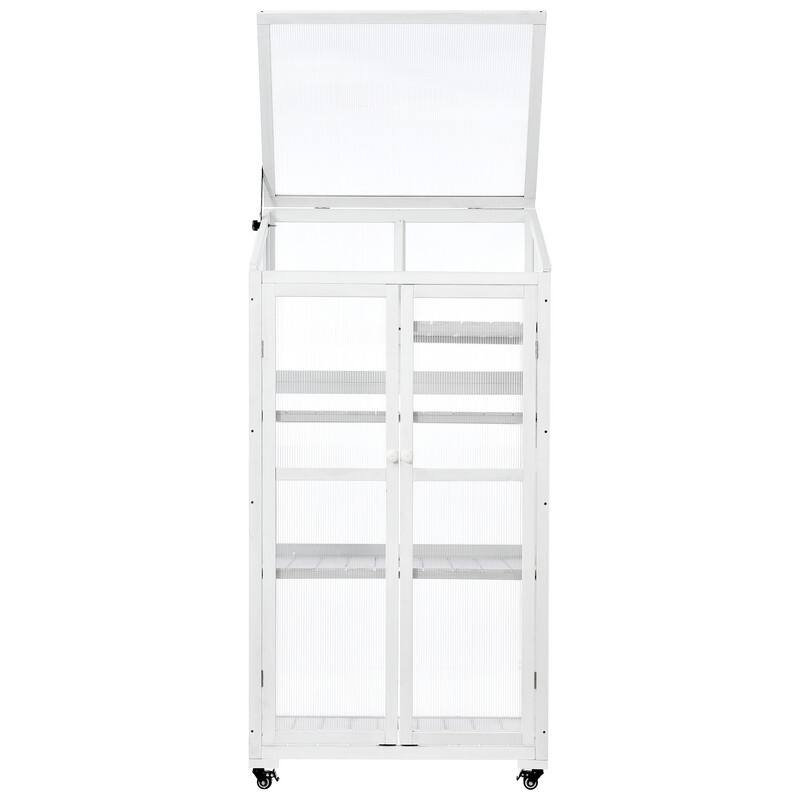 62inch Height Wood Large Greenhouse Balcony Portable Cold Frame with Wheels and Adjustable Shelves