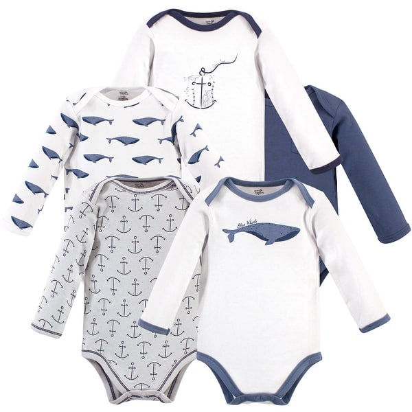 slide 1 of 1, Touched by Nature Organic Cotton Long-Sleeve Bodysuits 5pk, Blue Whale 0-3 Months - Blue Whale