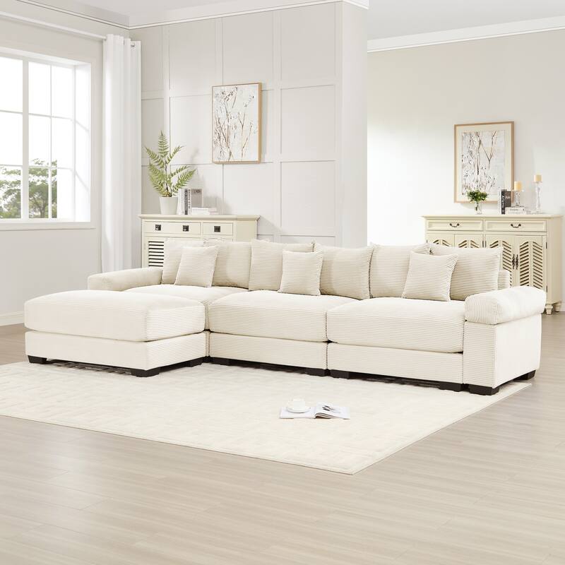 Oversized Corduroy Cloud Modular Sofa with Throw Pillows