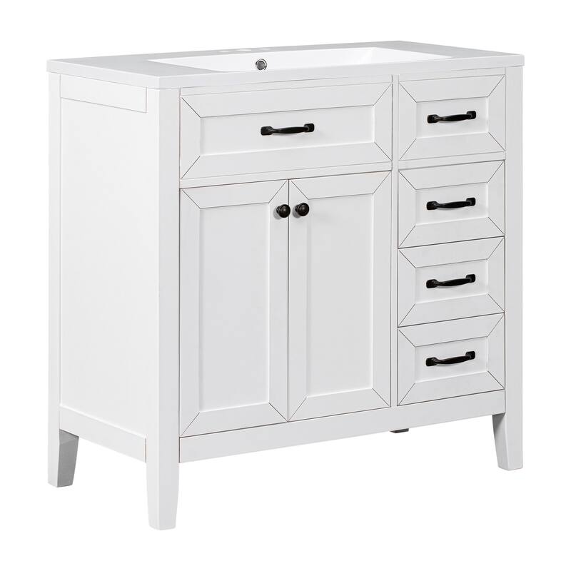 36" Bathroom Vanity with Sink Combo, Black Bathroom Cabinet with Drawers, Solid Frame and MDF Board