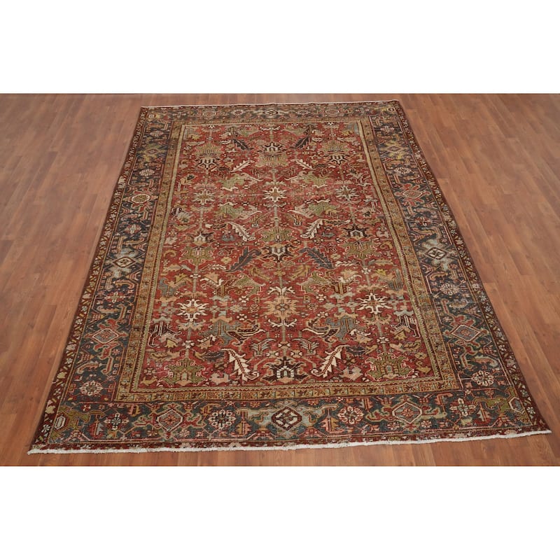 Hand Knotted Oriental 100% Wool Carpet Traditional All-Over Oranges & Rust Heriz (serapi) Area Rug - 10' 0'' X 7' 4''