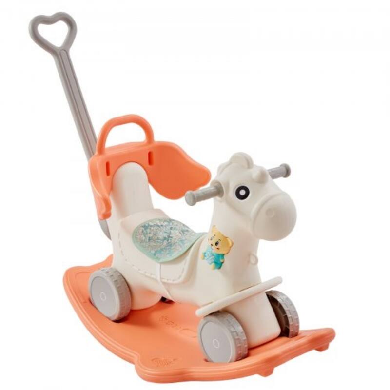4 in 1 Rocking Horse for Toddlers with Wheels Push Handle and Sound - 34.64 x 15.35 x 26.37 inch - Orange