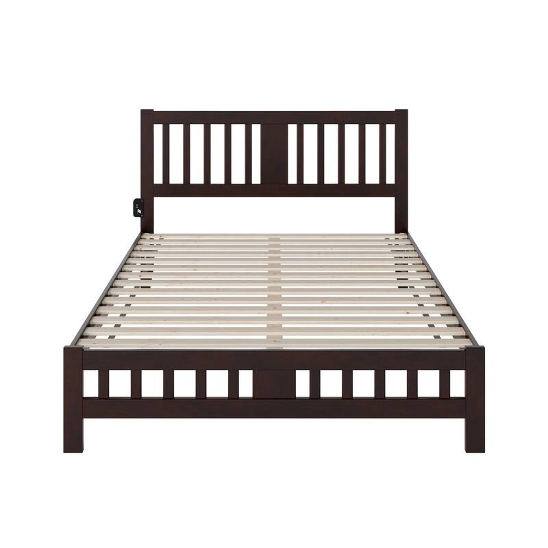 Twin Walnut Brown Kaia Mid-Century Platform Bed with Angled Legs and Classic Low Profile Design