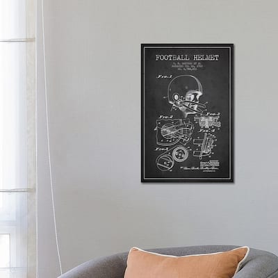 iCanvas "Football Helmet Charcoal Patent Blueprint" by Aged Pixel Canvas Print