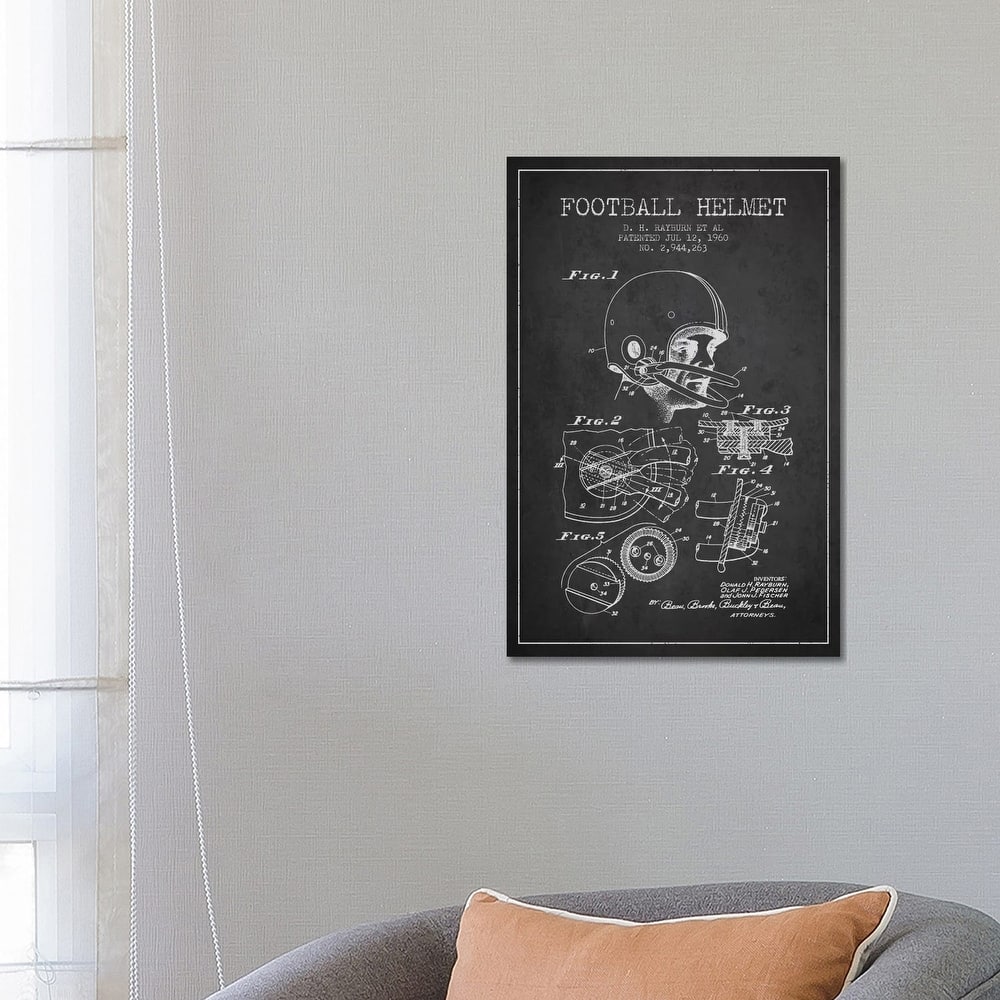 iCanvas "Football Helmet Charcoal Patent Blueprint" by Aged Pixel Canvas Print