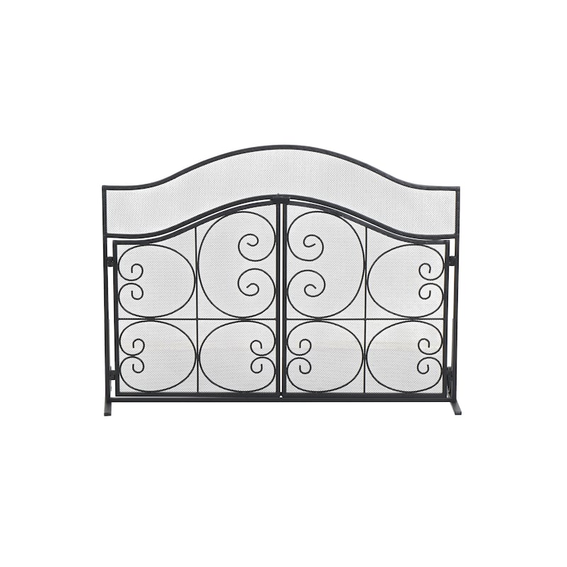 Metal Scroll Arched 1 Panel 2 Door Fireplace Screen with Mesh Backing - Black - Roche River Decor