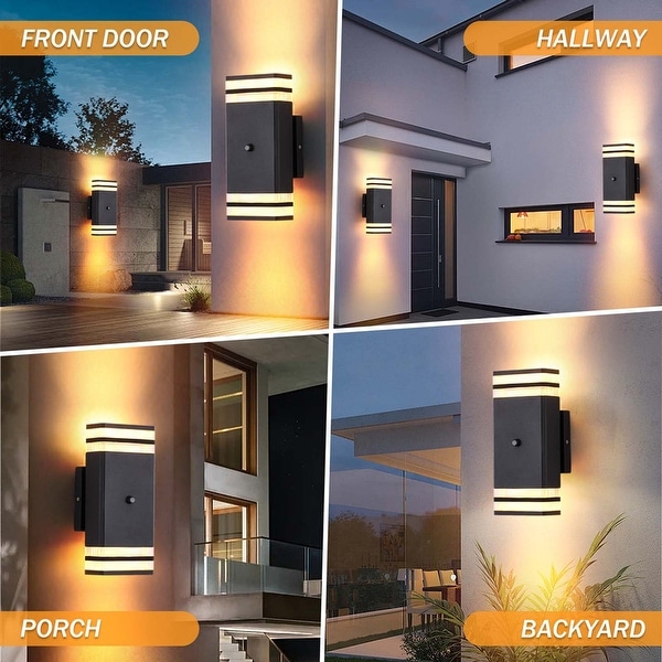 Effortless Outdoor Lighting Square Dusk to Dawn Sensor Wall Lights Stylish Durable Aluminum Set of 2 Black ZZHY