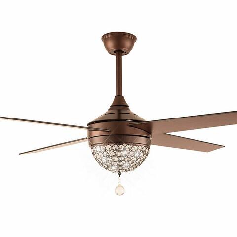 Bronze Crystal Fandelier 4-Blades Ceiling Fan with Light and Remote