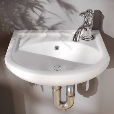 White Dell Wall Mounted Bathroom Sink 16 1/8" W Round Sink With Overflow And Single Faucet Hole Renovators Supply