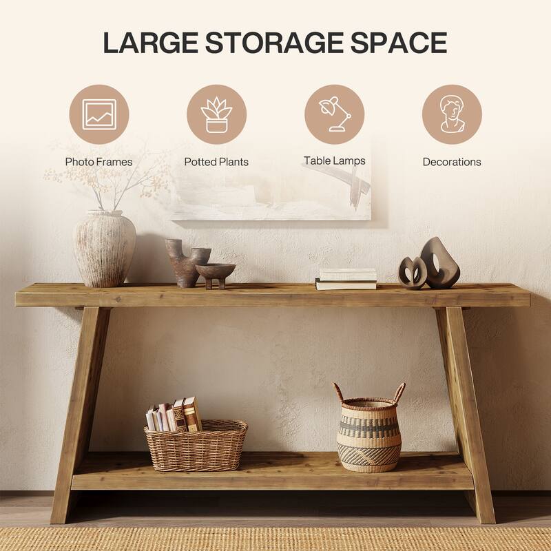 70.9" Solid Wood Console Table 2-tier Narrow Long Sofa Table
