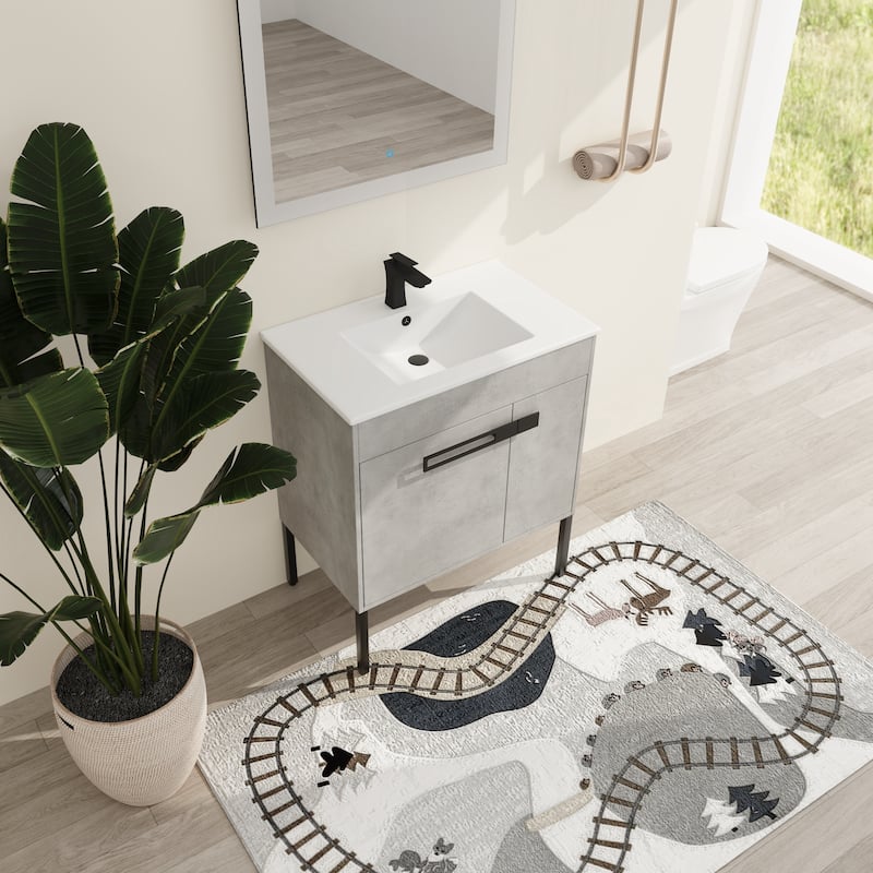 Malwee 24"/30"/36" FreeStanding Bathroom Vanity, Floor Stand Bathroom Vanity with Ceramic Top,Soft Close Door