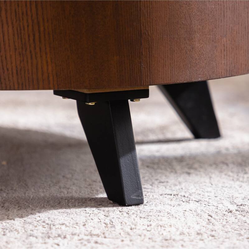 Roomfitters Round Coffee Table with Hidden Storage, Solid Wood Veneer Drum Center Table with Removable Top, Natural Wood