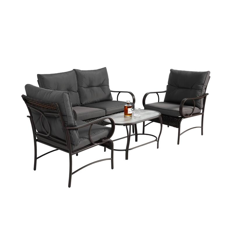 Classic Patio Sofa Wicker Conversation Set Rattan Sofa Chair wTable