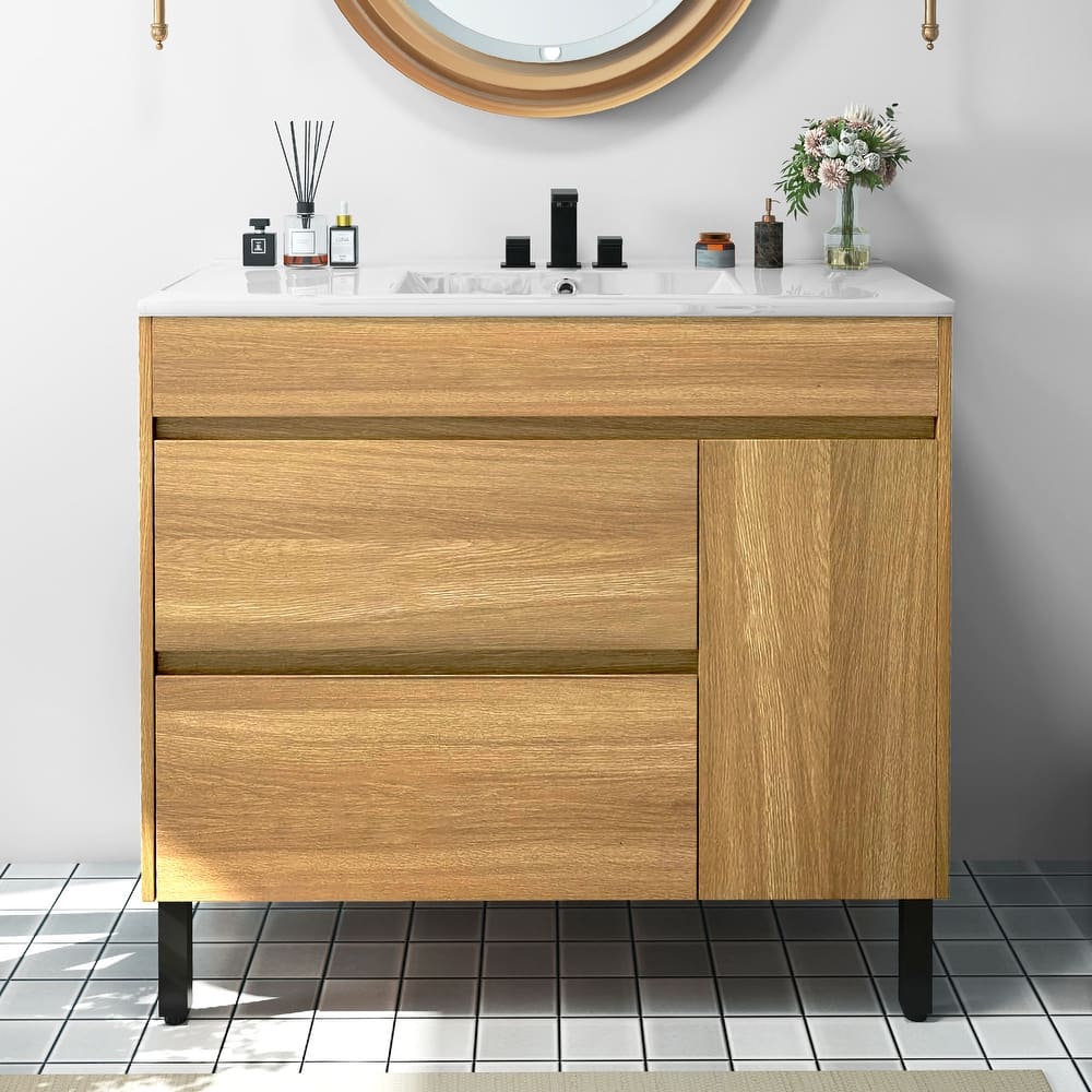 Moasis 37" Freestanding Single Bathroom Vanity with 1 Soft Closing Cabinet & 2 Drawers