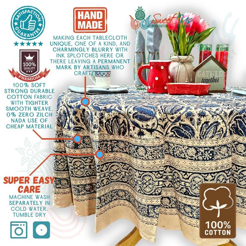 Vegetable Dye Tulip Floral Block Print Tablecloth Collection