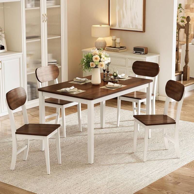 Rectangle Wooden Dining Table Set for 4, Brown - Brown
