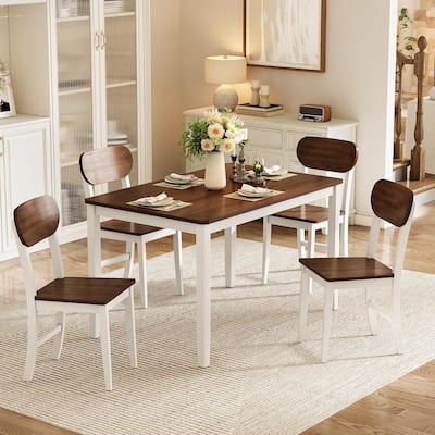 Rectangle Wooden Dining Table Set for 4, Brown