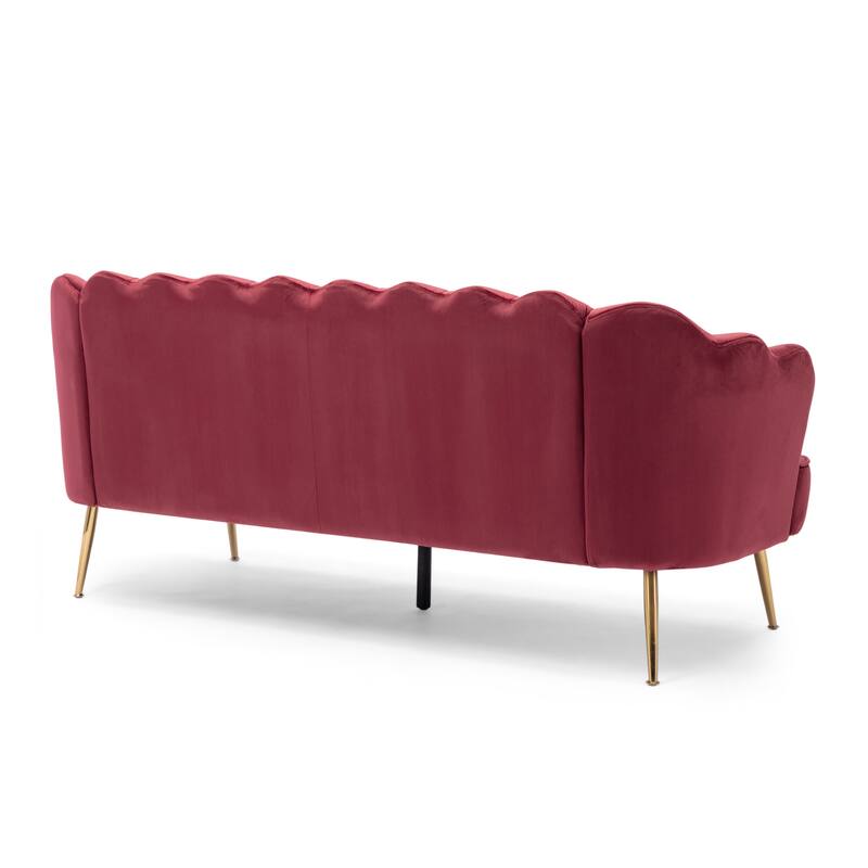 Natural Velvet Channel Stitched 3-seater Sofa with Metal Legs