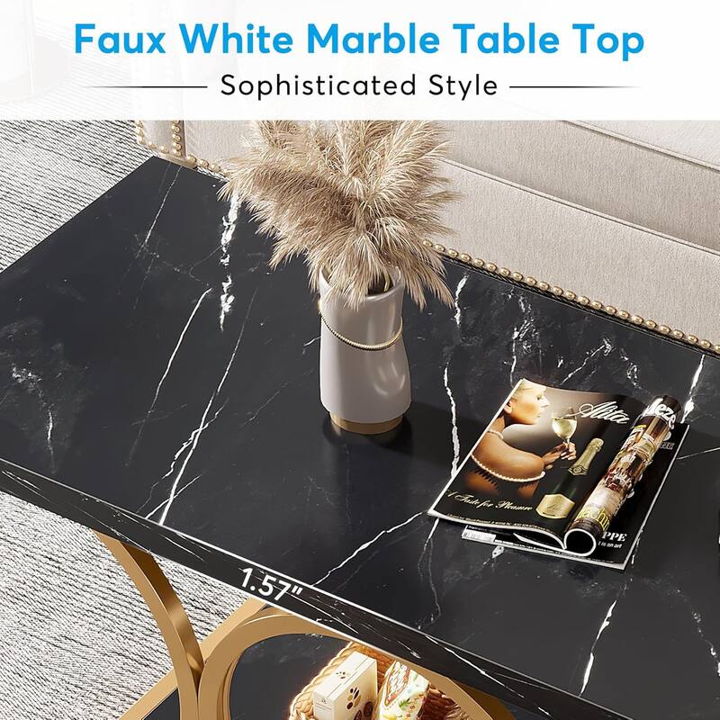 47 In White Coffee Table, Modern 2-Tier Coffee Tables for Living Room