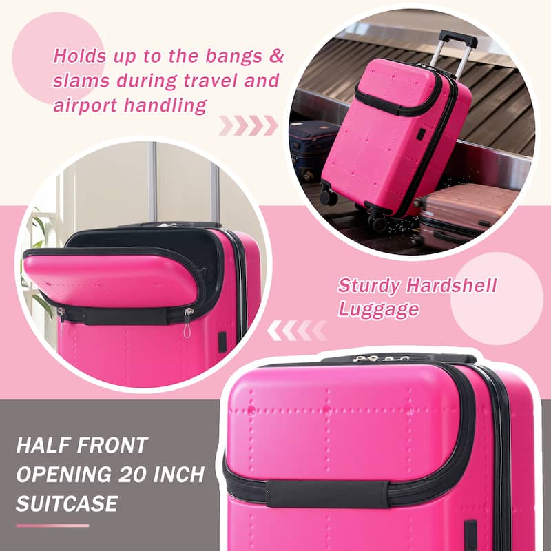 Hardside Luggage Set 5 Piece with Bags, 20IN Half-opening Carry on Luggage with USB Port, 24IN 28IN Luggage with Double Wheels