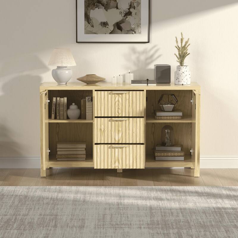 Meyreso 55" Wide Coffee Bar with 2 Adjustable Shelves, Modern Farmhouse Sideboard Buffet with 4 Drawers