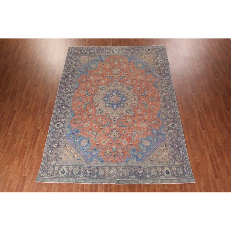 Tabriz Persian Vintage Area Rug Hand-Knotted Traditional Wool Carpet - 9'6"x 12'10"