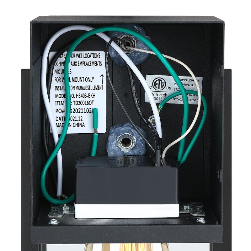 1-Light Black Outdoor Wall Sconce Light with Built-In GFCI Outlets-12"H x 5.3"W x 9"E - 12"H