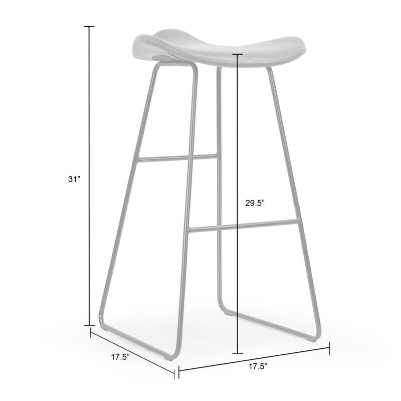 Set of 2 Aoi Brown Faux Leather Backless Barstool with Black Metal Legs