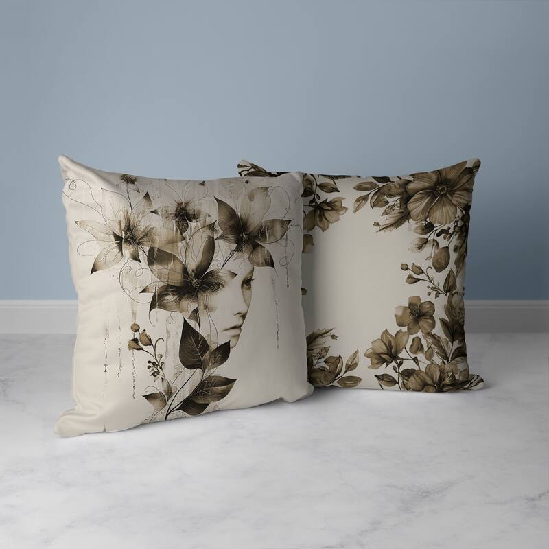 Flora Face Faux Suede Reversible Throw Pillow Pink and Brown