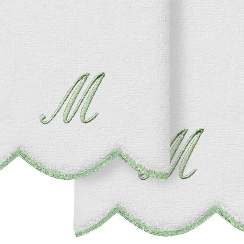 Authentic Hotel and Spa 100% Turkish Cotton Green ADORNIA Scallop Personalized 2 Piece Fingertip Towel Set - 2 Fingertip Towels