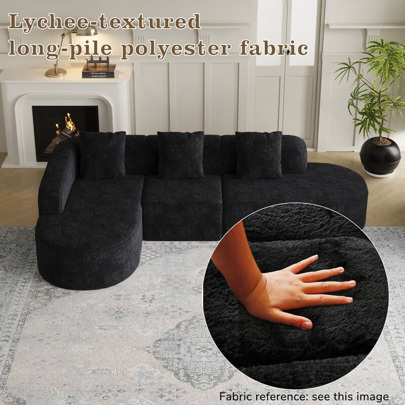 111.8" Modern Curved Modular Sectional Sofa Upholstered in Lychee-Textured Long-Pile Polyester with 3 Pillows for Living Room